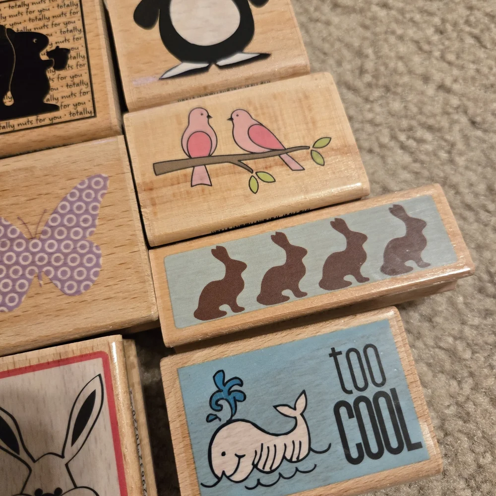 Animal and Nature Themed Craft Wooden Stamps Set Of 10 Scrapbooking
